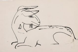 Sven Berlin (1911-1999) British. Study of a Resting Fawn, Ink, Inscribed verso, 8" x 12" (20.3 x