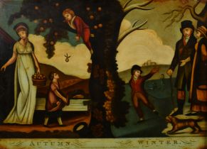 Early 19th Century English School. "Autumn, Winter", Engraving attached to glass printed by P & P