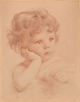 Early 20th Century English School. Head of a Young Child, Crayon, Signed with initials AG, 9.75" x