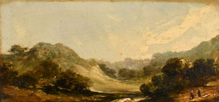 Circle of John Martin (1789-1854) British. "Oil Landscape", Oil on panel, Inscribed on a label