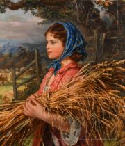 Charles Wynne Nicholls (1831-1903) Irish. "Coming from the Stubble", Oil on extended panel, Signed