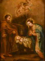 18th Century Italian School. The Holy Family, Oil on copper, In a Tabernacle frame, 10" x 8.25" (