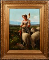 B Amici (19th Century) Italian. A Shepherdess Weaving Wool, Oil on canvas, Signed and inscribed '