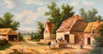 Georgina Lara (act.1840-1880) British. "Farmyard Scene", Oil on canvas, Signed, and inscribed on a