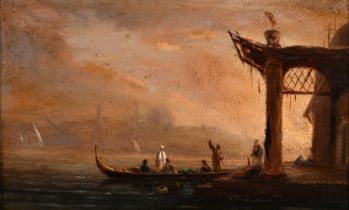 Circle of Felix Ziem (1821-1911) French. Constantinople, Oil on board, Inscribed verso, 4.75" x