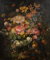 19th Century English School. Still Life of Flowers in a Vase, Oil on canvas, 27" x 21" (68.6 x 53.
