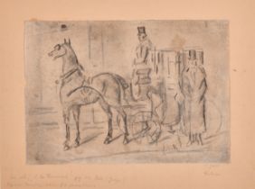 Constantin Guys (1802-1892) French. Study of a Horse and Carriage, Charcoal and pencil, Inscribed on