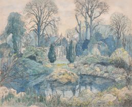 William Ratcliffe (1870-1955) British. A Country House Garden, Watercolour, Signed, 15" x 18.5" (