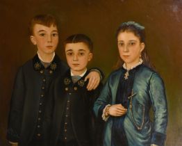 Leopold Pick (20th Century) European. A Family Group, Oil on canvas, Signed, 32" x 39.25" (81.3 x