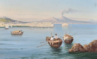 N Gianni (19th-20th Century) Italian. Fishermen in the Bay of Naples with Vesuvius in the