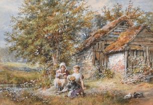 William Stephen Coleman (1829-1904) British. Children Reading by a Barn, Watercolour, Signed, 6.