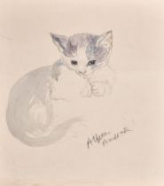 Athene Andrade (1908- 1973) British. Study of a Cat, Watercolour and pencil, Signed, unframed 7" x