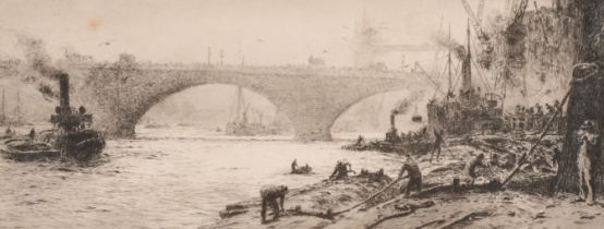 William Lionel Wyllie (1851-1931) British. "London Bridge", Etching, Signed and inscribed in pencil,