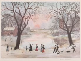Helen Layfield Bradley (1900-1979) British. "Oh What a Beautiful Winter's Day", Lithograph, Signed