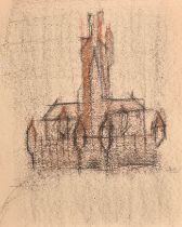 Circle Christopher Richard Wynne Nevinson (1889-1946) British. Study of a Church, Chalk, unframed