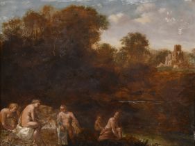 Circle of Cornelius van Poelenburgh (1594-1667) Dutch. A Bathing Pool, Oil on copper, in a fine