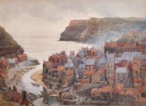 Leonard Marlborough Powell (1861-1939) British. "Staithes", Watercolour, Signed and dated 1885,