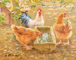 Vladimir Belsky (1949-2017) Russian. "Chickens", Oil on canvas, Signed in Cyrillic, and inscribed in