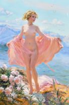 Konstantin Razumov (1974- ) Russian. "Sunny Day", Oil on canvas, Signed in Cyrillic, and signed