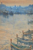 19th Century European School. "Malta", a harbour scene at dusk, Watercolour, Inscribed, 6" x 4" (