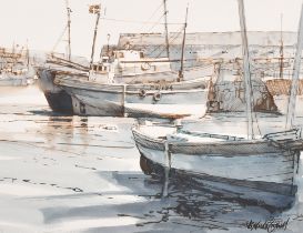 Alexander Creswell (1957- ) British. "Fishing Boats on the Hard", Watercolour, Signed, and Inscribed