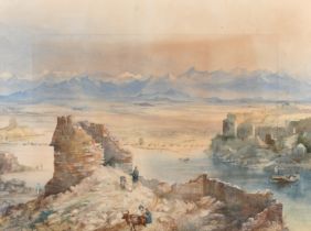 19th Century English School. "Fortress of Attock-and Indus River, Punjab Frontier", Watercolour,