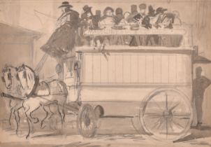 Constantin Guys (1802-1892) French. Figures in a Horse Drawn Bus 'Madeleine a la Bastille', Ink,