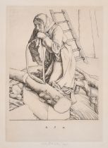 Robert Austin (1895-1973) British. "Woman Sawing", Engraving, Signed and dated 1945 in pencil, 6.25"