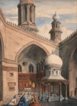 19th Century English School. "Mosque of Sultan Hassan, Cairo", Watercolour, 17.75" x 12.75" (45.2