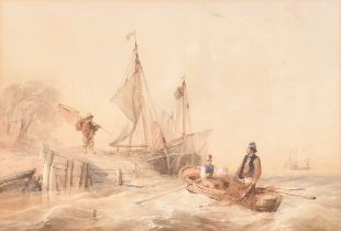 Thomas Sewell Robins (1810-1880) British. Fisherman on the Coast, Watercolour, Signed and dated