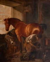 Robert Nightingale (1815-1895) British. The Blacksmith after Edwin Henry Landseer, Oil on canvas,