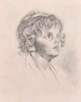 Pierre-Alexandre Wille (1748-1821) French. Head of a Young Boy, Pencil, Inscribed on a plaque, In