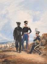 Henry Martens (1790-1868) British. "RHA Officers and an Officer of the 95th Foot", Watercolour,