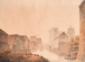 Mathew Thomas (18th-19th Century) British. "River Stour at Canterbury", Watercolour, Signed and