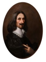 Circle of William Dobson (1611-1646) British. Bust Portrait of a Man, Oil on canvas, Oval, In a