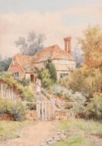 Thomas Nicholson Tyndale (1860-1930) British. Mother and Child in a Cottage Garden, Watercolour,