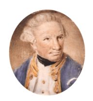 Late 18th Century English School. Portrait of Captain Cook, after Nathaniel Dance, Watercolour on