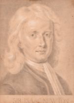 After Enoch Seeman (1694-1744) British. Portrait of Isaac Newton, Pencil and wash heightened with