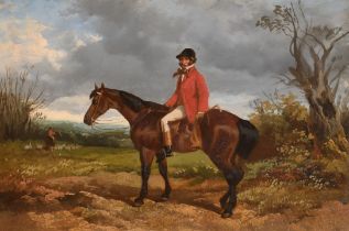 Attributed to Byron Webb (1831-1867) British. A Huntsman on a Horse, Oil on board, 8.25" x 12.25" (