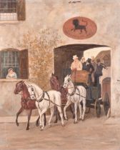 Late 19th Century English School. A Pair of Coaching Scenes, Oil on board, with hunting scenes
