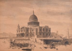 F.W. (20th Century) British. "St Paul's, London", Watercolour and ink, Signed with initials,