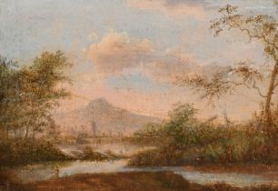 19th Century English School. A Mountainous River Landscape, Oil on panel, 3" x 4.5" (7.6 x 11.4cm)