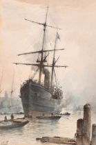 Albert Ernest Markes (1865-1901) British. Ship Towed Into Harbour, Watercolour, Signed 'Albert', 9.