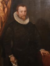 17th Century English School. Three Quarter Length Portrait of a Man in a Ruff, Oil on panel, 46" x