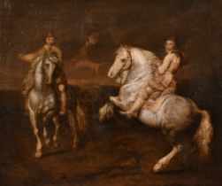 Circle of Peter Paul Rubens (1577-1640) Flemish. Figures on Horseback, Oil on canvas, In a silver