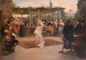 Albert Ludovici (1852-1932) Czechian. The Flamenco Dancer, Oil on canvas, Signed, 24" x 36" (61 x