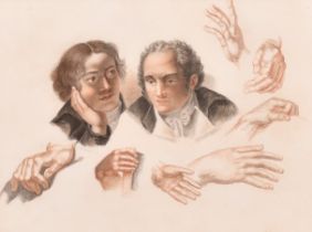 Abraham Constantin (1785-1855) Swiss. Study of Two Gentlemen and Studies of Hands, Red and black