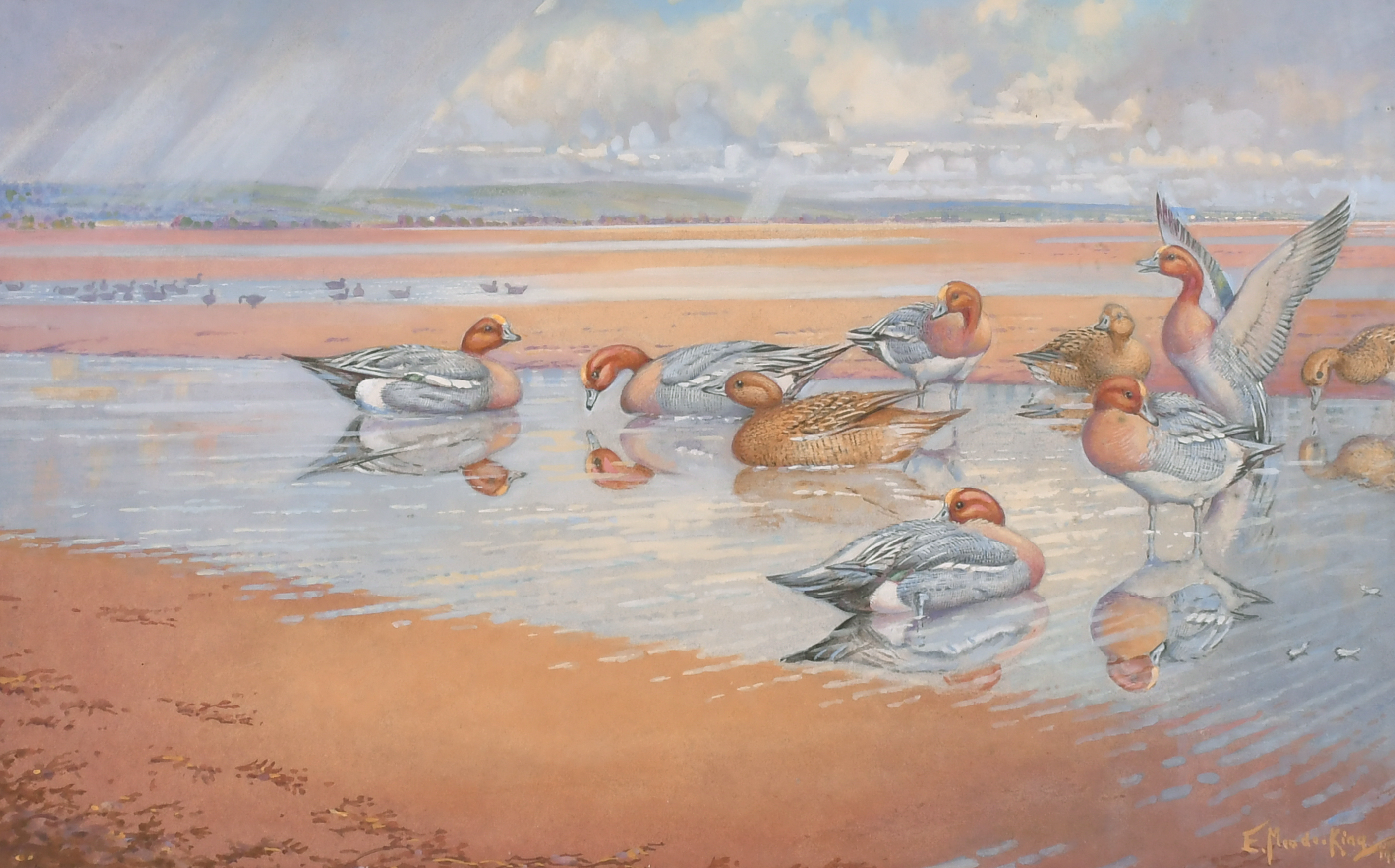 Eric Meade-King (1911-1987) British. "Wigeon On The Estuary", Watercolour, Signed and indistinctly