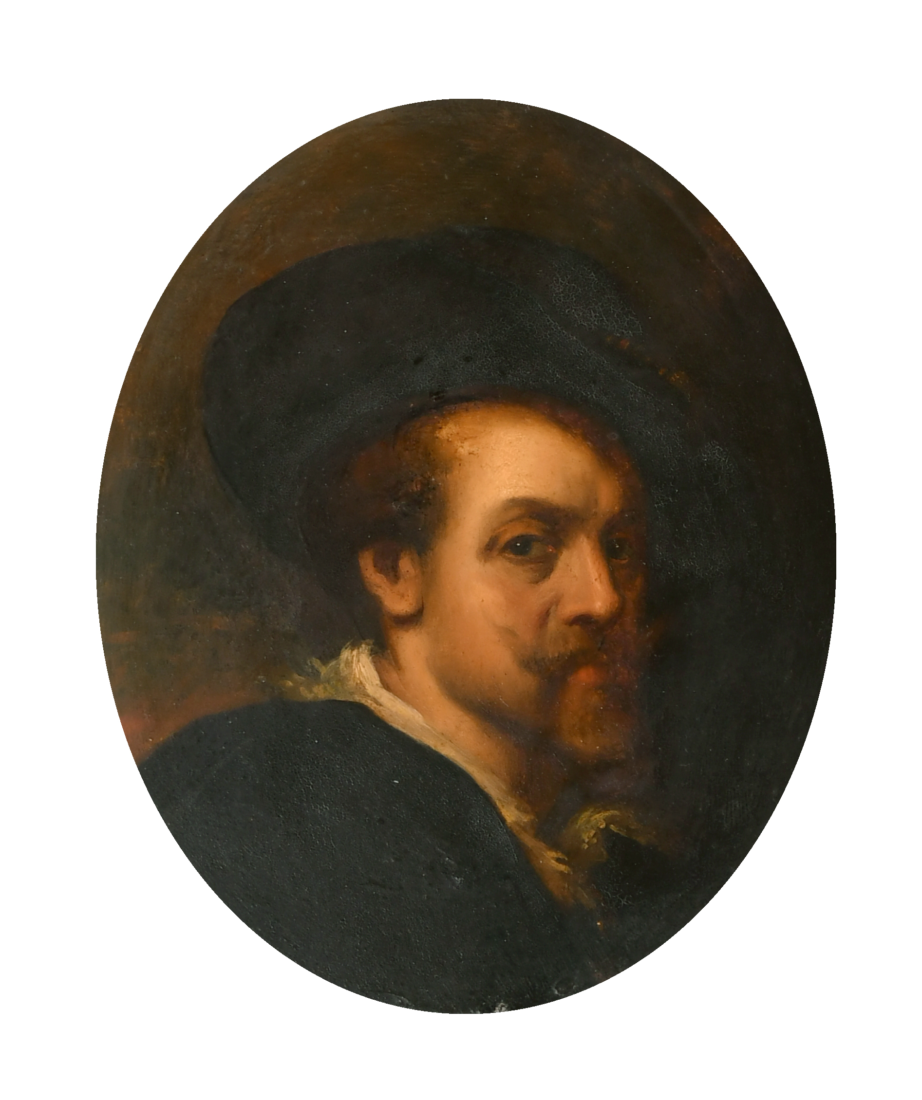 After Peter Paul Rubens (1577-1640) Flemish. Portrait of Rubens, Oil on board, In a painted carved - Image 2 of 4