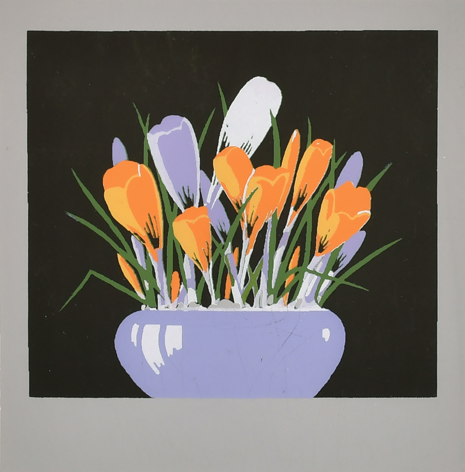 Circle of John Hall Thorpe (1874-1947) Australian. "Crocuses", Linocut, Signed in pencil, 7.75" x